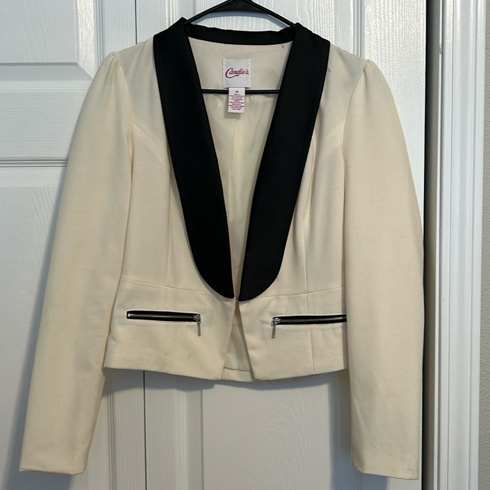 Cream Blazer with Black satin lapels